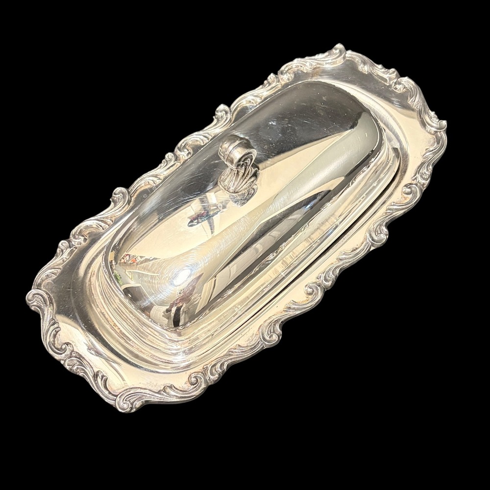 Webster Wilcox Silverplate Butter Dish with Glass Liner Ornate Scroll Design